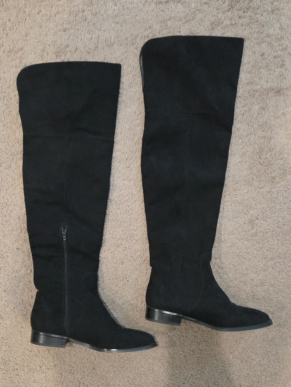 J.Crew Factory Black Microsuede Over The Knee OTK Boots Low Heel Size 9.5 AG056